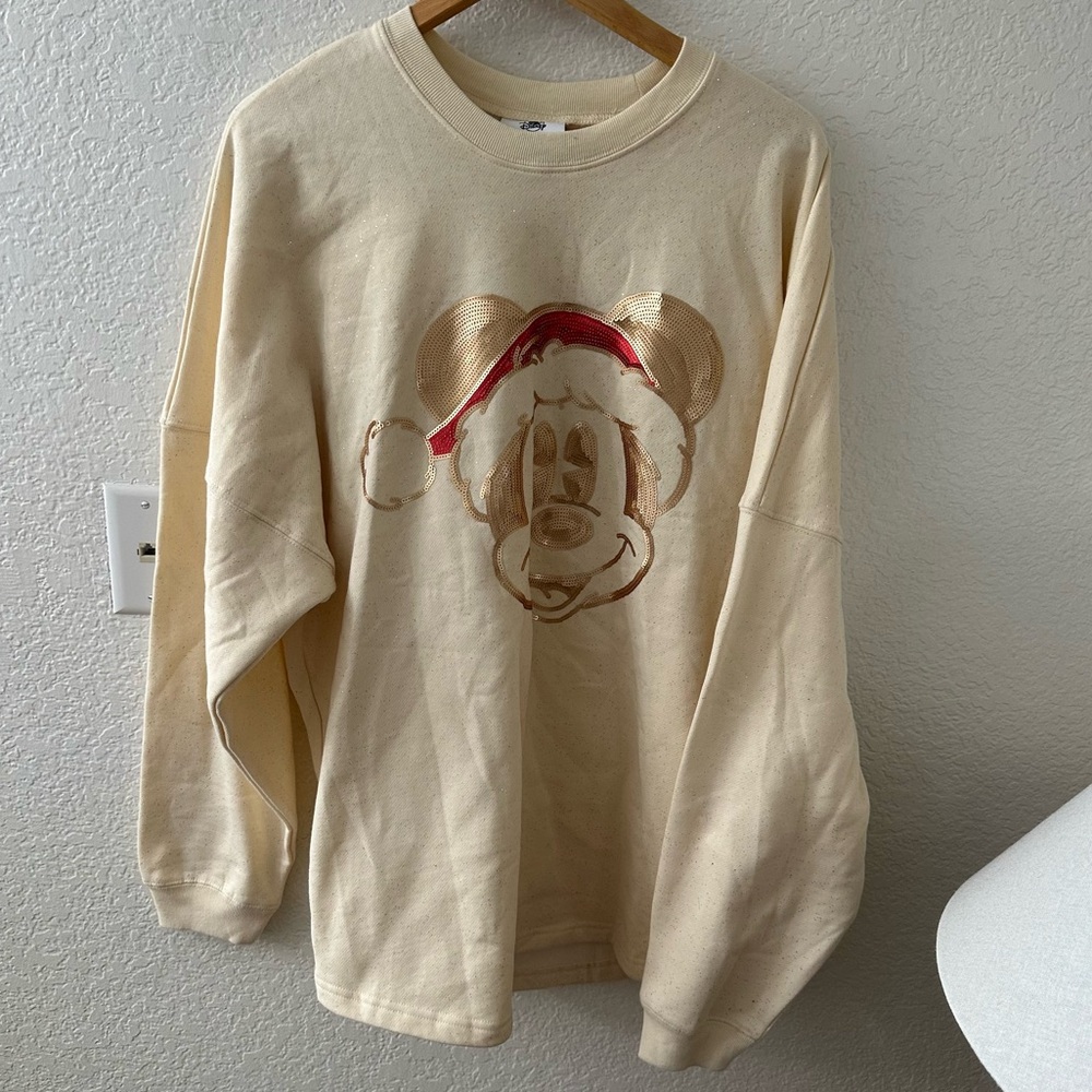 Disney Sequin Mickey Mouse Santa Hat Spirit Jersey Size XL